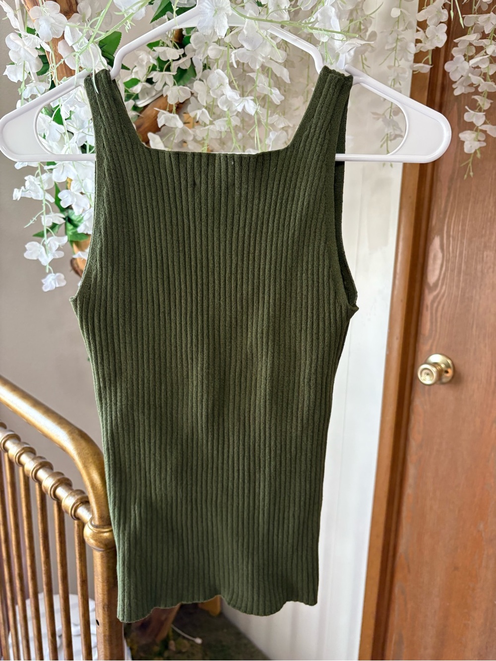 Anselmi Olive Ribbed Square-Neck Tank - Picture 8 of 8
